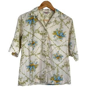 H Bar C floral pearl snap western blouse shirt 50s ranchwear